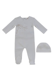 Flutter Bow Footie + Hat - Natural