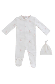 Baby Blocks Footie + Hat - White Pink