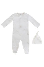 Baby Blocks Footie + Hat - White Stone
