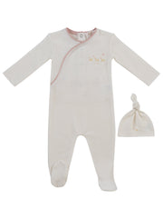 Mini Royals Terry Footie + Hat - Pink