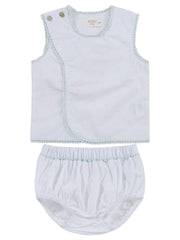 Dot Embroidered Wrap Set - Blue