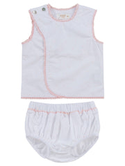 Dot Embroidered Wrap Set - Pink
