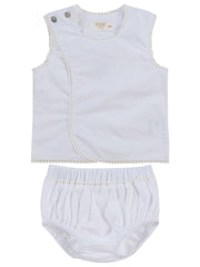 Dot Embroidered Wrap Set - White