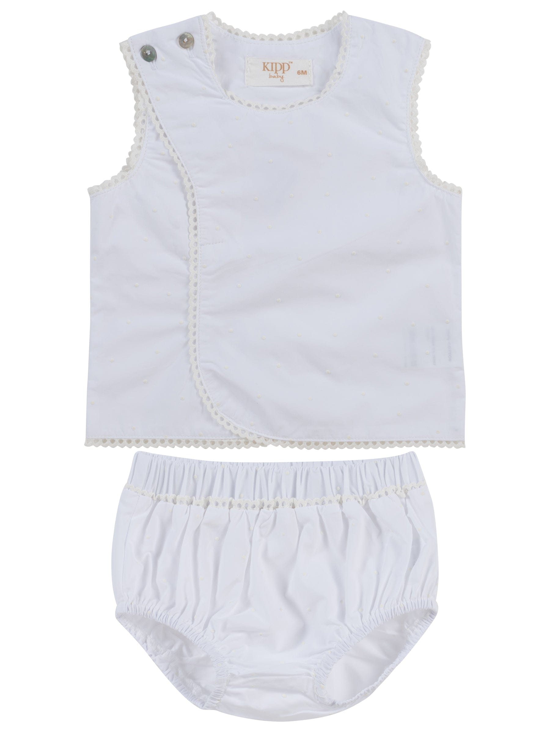 Dot Embroidered Wrap Set - White