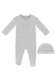 Mini Royals Cotton Footie + Hat - Blue