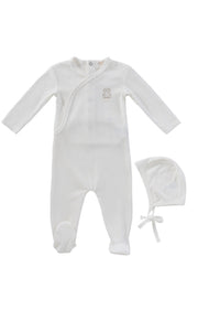 Teddy Wrap Footie + Bonnet - Stone