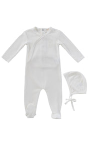 Teddy Wrap Footie + Bonnet - White