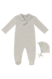Magical Meadow Collar Footie + Hat - White Blue