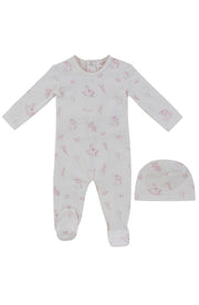 Toile Footie + Hat - Pink