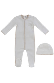 Bunny Rib Footie + Hat - Stone