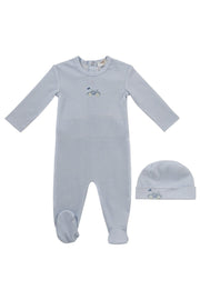 Carrera Pinstripe Footie + Hat - Blue