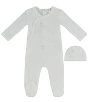 Petit Ours Pattern Footie + Hat - Blue