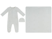 Petit Ours Pattern Footie, Hat & Blanket Set - Stone