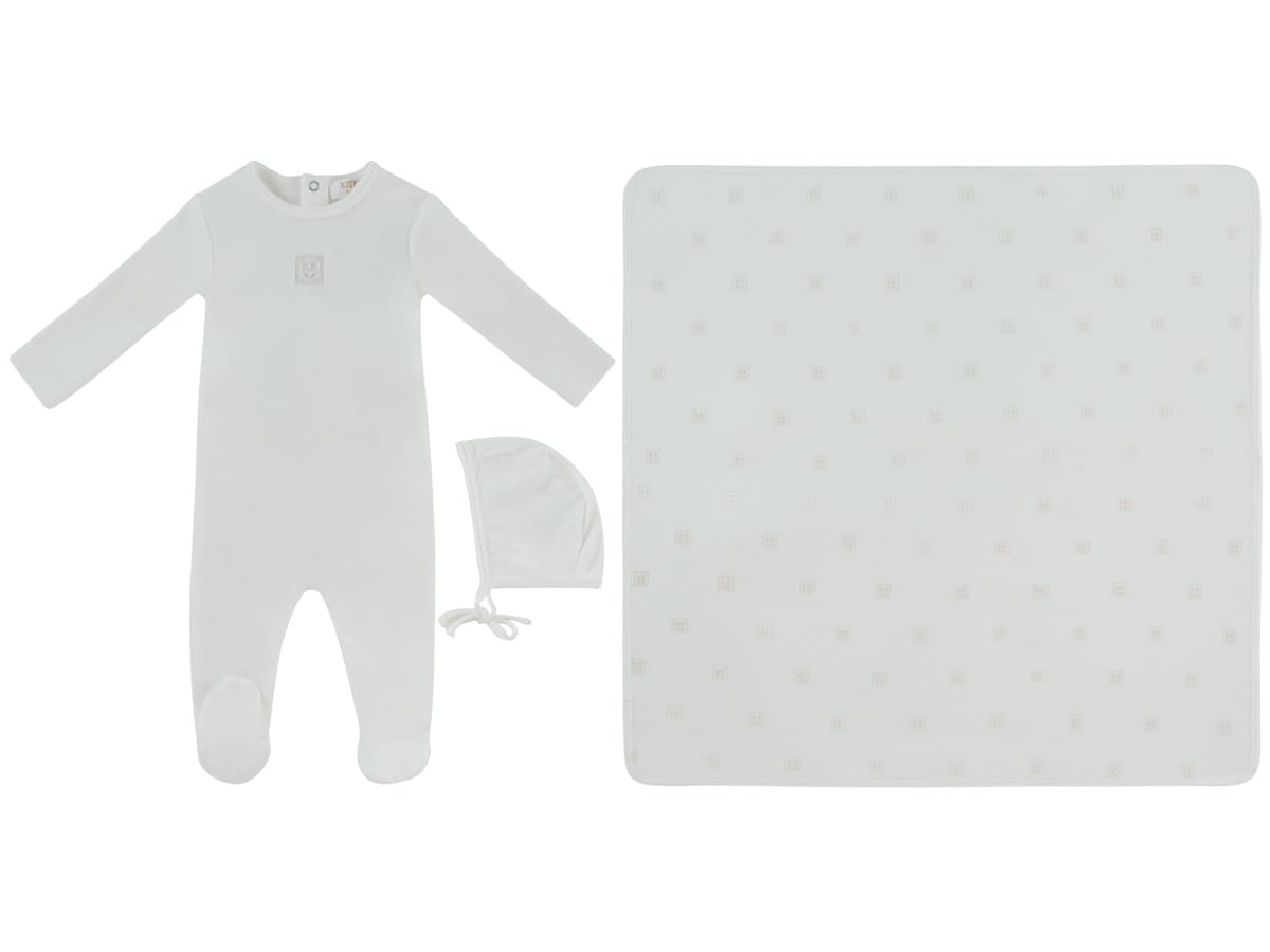 Kb Logo Footie, Hat And Blanket Set - White