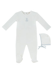 Petit Ours Footie & Hat Set - White Blue