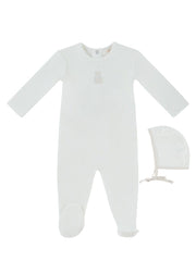 Petit Ours Footie & Hat Set - White Stone