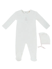 Petit Ours Footie & Hat Set - White Pink