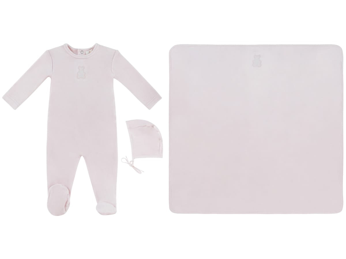 Petit Ours Footie, Hat And Blanket Set - Pink