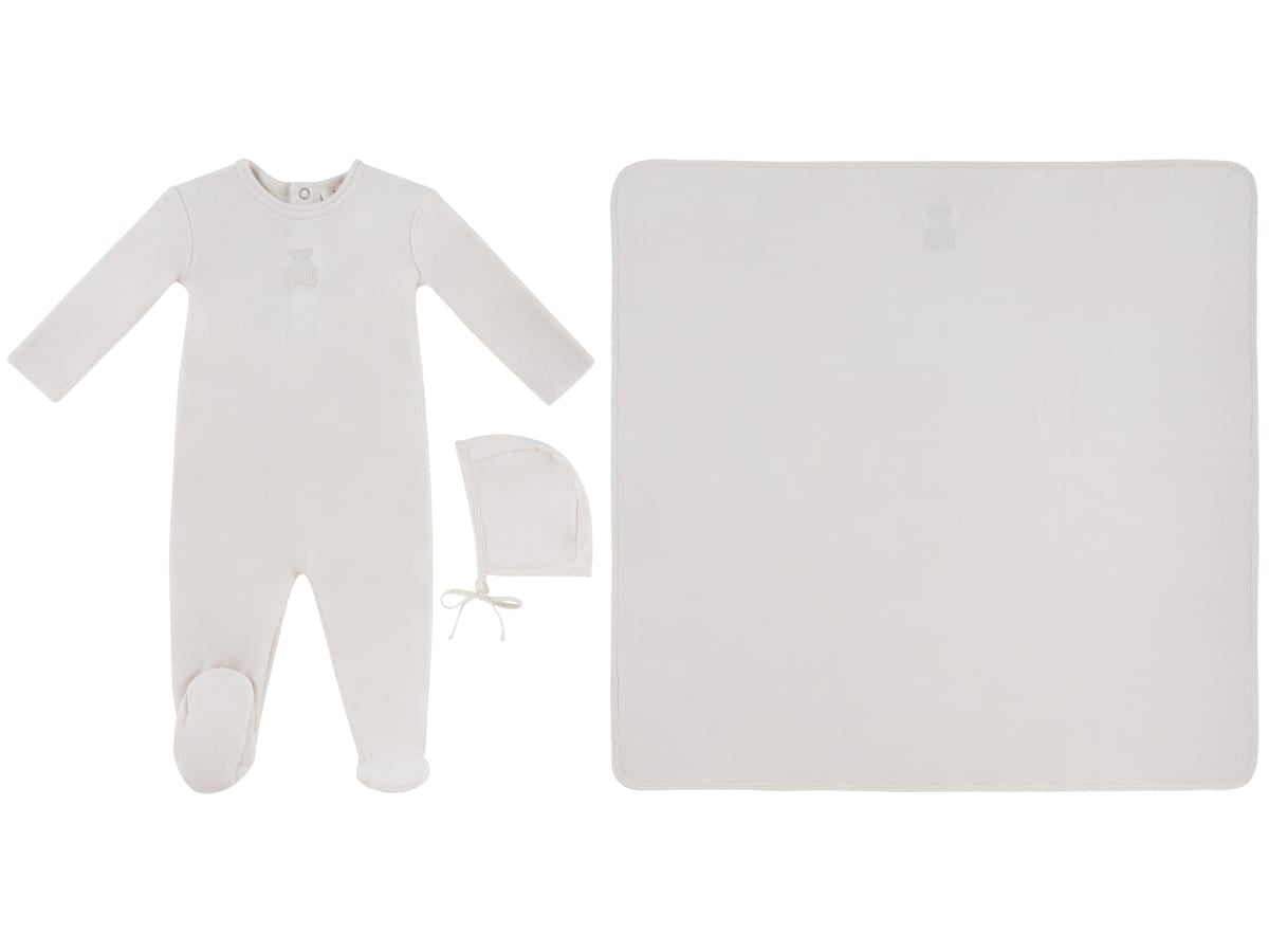 Petit Ours Footie, Hat And Blanket Set - Stone