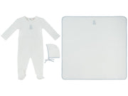 Petit Ours Footie, Hat And Blanket Set - White Blue