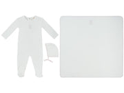 Petit Ours Footie, Hat And Blanket Set - White Pink