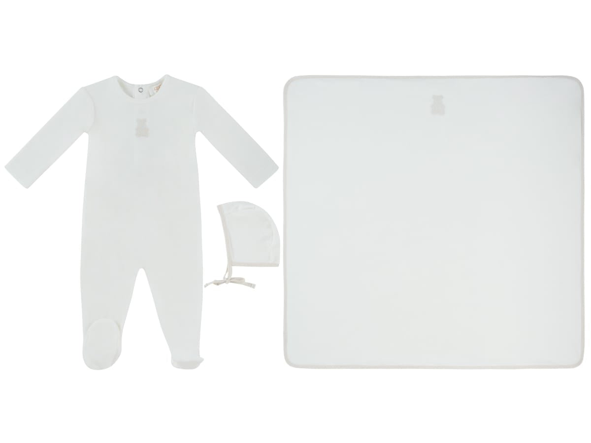 Petit Ours Footie, Hat And Blanket Set - White Stone
