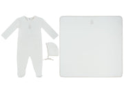 Petit Ours Footie, Hat And Blanket Set - White Stone