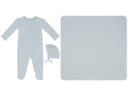 Whispering Blooms Footie, Hat & Blanket Set - Blue