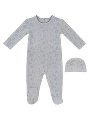 Woodland Toile Footie & Hat Set - Blue