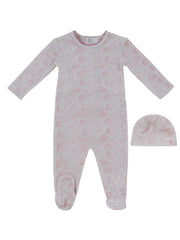 Woodland Toile Footie & Hat Set - Rose