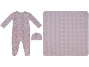 Woodland Toile Footie, Hat & Blanket Set - Pink