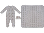 Woodland Toile Footie, Hat & Blanket Set - Taupe