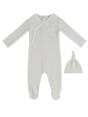 Stripe Stamp Footie & Hat Set - Stone