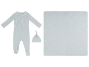 Stripe Stamp Footie, Hat & Blanket Set - Blue