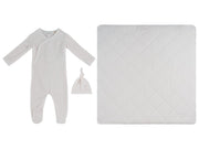 Stripe Stamp Footie, Hat & Blanket Set - Pink