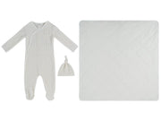 Stripe Stamp Footie, Hat & Blanket Set - Stone