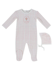 Ciel Enfant Gingham Footie & Hat Set - Pink