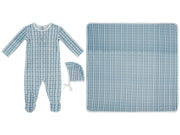Ciel Enfant Gingham Footie, Hat & Blanket Set - Blue