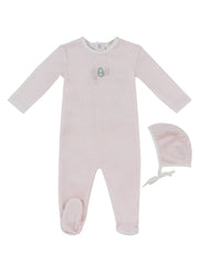 Bunny Stripe Footie & Hat Set - Pink