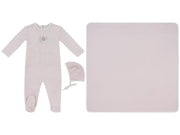 Bunny Stripe Footie, Hat & Blanket Set - Pink