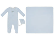 Bunny Stripe Footie, Hat & Blanket Set - Blue