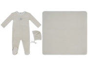 Bunny Stripe Footie, Hat & Blanket Set - Stone