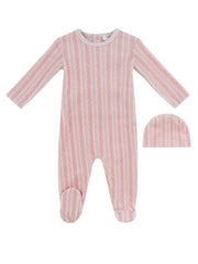 Atelier Cable Footie & Hat Set - Pink