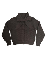 Lyla Bow Pointelle Cardigan - Chocolate