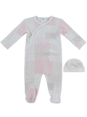 Patchwork Footie & Hat Set - Pink