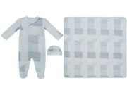 Patchwork Footie, Hat & Blanket Set - Blue