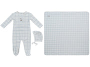 Whinny Plaid Footie, Hat & Blanket Set - Blue