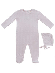 Bebe Pointelle Footie & Hat Set - Pink