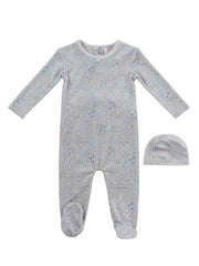 Petite Petal Footie & Hat Set - Blue