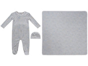 Petite Petal Footie, Hat & Blanket Set - Blue